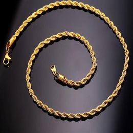 18K Real Gold Plated Stainless Steel Rope Chain Necklace for Men Gold Chains Fashion Jewellery Gift270u
