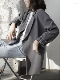 Women's Suits 2023 Women Elegant Lapel Single Button Black Blazer Spring Autumn Gray Vintage Jacket Coat Ladies Workwear Female Formal