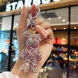 Keychains Diamond-studded Bear Car Keychain Mobile Phone Number Plate Backpack Pendant Key Ring Chain Fred22302L