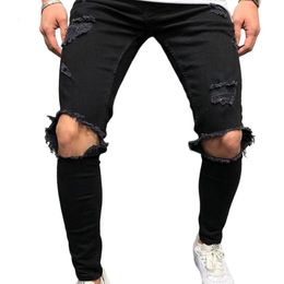 Mens Jeans Slimming Fashion Hiphop Trousers Polyester Pants Knee Ripped Street Steetwear Activity Office Party 230915