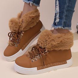 Boots Fluffy Fur Warm Winter Sneakers for Women Thick Plush Flat Cotton Shoes Woman Lace Up Non Slip Snow Plus Size 43 230915