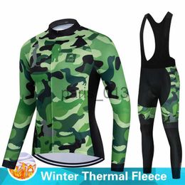 Others Apparel Cycling Jersey Sets Camouflage 2023 Winter Thermal Fleece Long Sleeve Suits Cycling Clothes Men Jersey Sport Riding MTB Bike Clothing Bib Pants Set J2