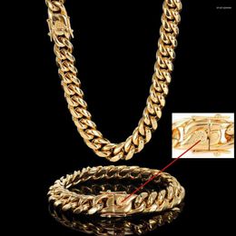 Chains 8-18mm Hip-hop Golden Curb Cuban Link Chain Stainless Steel Necklace Bracelet for Men and Women