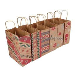 Gift Wrap Xmas Kraft Printed Bags - Colorf Totes For Presents Toys Clothes Carrier Handle Packaging By Rop Delivery Home Garden Festiv Dhzl2