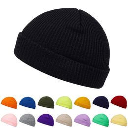 Beanie/Skull Caps Autumn Winter Melon Cap Men women Knitted Hat Beanie Skullcap Sailor Caps Cuff Short Brimless Retro Navy Style Hats casquette 230914