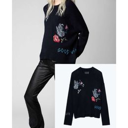 23ss Zadig Voltaire Top Fashion Designer Sweater Coats Classic Style Letter Embroidery Handmade Hooked Casual Versatile Wool Knitwear Loose Pullover Sweater