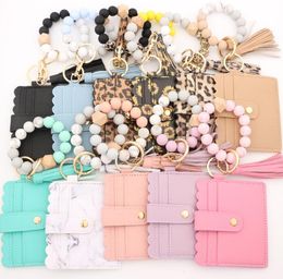 Keychains Lanyards Sile Beaded Wristlet Keychain Bracelet Leather Tassel Wallet Bangle Colors Keyrings Drop Delivery Fashion Accessori Dhfaz