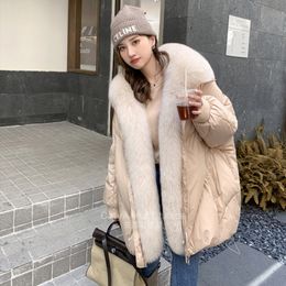 Women's Fur Faux Fur Selling Detachable Fur Collar Loose Width Fur Goose Down Jacket For Women's Mid Length Winter Coat 230915