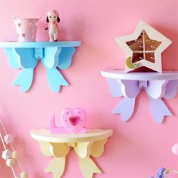 Hooks & Rails Japanese Pink Bow Storage Rack Wall-mounted Wooden Shelves For Girl Kids Room Decoration Organiser Holder Bedroom De229C