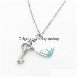 Key Heart Necklace Female Stainless Steel Couple Big Blue Pink Green Pendant Jewellery For Neck Gift Girlfriend Accessories Drop Delivery