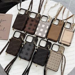 Functional Card Pocket Phone Case for iPhone 15 14 13 12 11 Pro Max X Xs Xr 8 7 Plus Leather Flower Letter Print Storage Bag Designer Cover Samsung S23 S22 S21 S20 Note 20 10