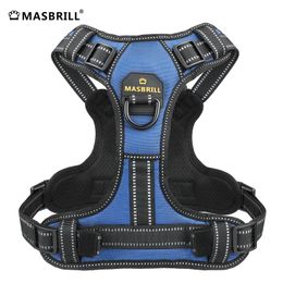 Dog Apparel MASBRILL Harness Pet Reflective Nylon No Pull Adjustable Medium Large Naughty Vest Safety Vehicular Lead Walking Running 230914