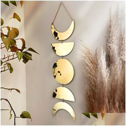 Mirrors Gold Moon Phase Wall Mirror Boho Home Decor Acrylic Decorative Hanging Bedroom Living Room Decorationmirrors Drop Delivery Gar Dh1Dt