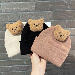 Beanie/Skull Caps New Korean Cartoon Bear Baby Hat Knitted Baby Boys Girls Hat Winter Warm Cute Animals Toddler Kids Cap Beanies Bonnet 230914