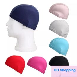 All-match Mens Candy colors Swimming caps unisex Nylon Cloth Adult Shower Caps waterproof bathing caps solid swim hat sea shipping