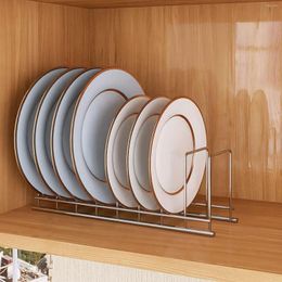 Kitchen Storage 2Pcs Pot Lid Plate Rack Organiser Stainless Steel Drainer Commodity Shelf Tabletop Bowl Dish Holder Tool