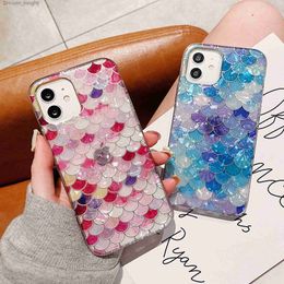 Cell Phone Cases Mikaelen Mermaid iPhone 14 Phone Case Suitable for 13promax Fish Scale Electroplated Full Cover Phone Case Q230915