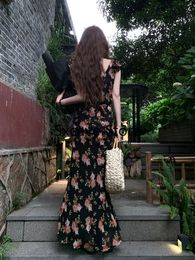 Basic Casual Dresses Floral Strap Midi Dres Sleeveless Beach Vintage Female French Elegant Bodycon Korean 2023 Summer 230915