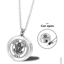 Pendant Necklaces Stainless Steel Sier American Soldier Usn Navy Cremation Army United States Us Marine Corps Military Opening Ash Nec Dhyql