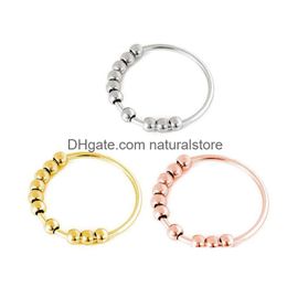 Band Rings Removable Anti Anxiety Ring For Women Men Stainless Steel Fidget With Beads Spinner Spinning Jewellery Drop Delivery Dhkht