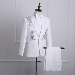 Mens Floral Bling Sequins Suits Formal Coat Trousers Party Jackets Costume Tie B62275D