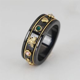 Lcon black ceramic bee ring with gold edge stone bee ring vintage ceramic ring282t