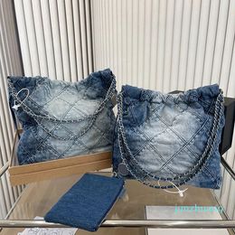 Classic Denim Blue Flap Bag Luxury Women's Handbag Crossbody Tote Shopping Shoulder Bag Vintage Embroidery Print Silver Hardware Bag 3 Sizes