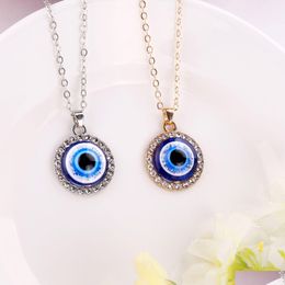 Pendant Necklaces Simple Evil Be Eye Thin Women Jewelry Necklace Turkish Lucky Fashion Gold Color Choker Chain Round Heart Female Frie Dhhk6