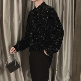 black blouse men clothes 2020 spring Korean style unique star Shining velvet shirts mens casual loose velvet tops long sleeve320t
