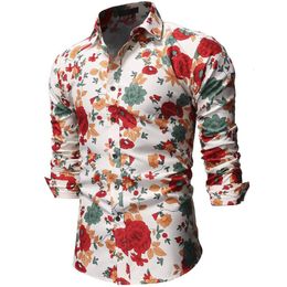 Hawaiian Shirt for Male Flower pattern Slim fit New Red Pink Men's Casual Floral Shirt Stay Long sleeve Blouse Men148d