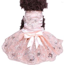 Dog Apparel XKSRWE Cat Wedding Dress Tutu Princess Pet Puppy Dresses Embroidery&Bow Clothes Apperal 3 Colours