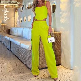 Women s Tracksuits Wefad Two Piece Set Summer Sexy Fashion Suspender Sleeveless Slim Solid Top Loose With Pockets Pants Sets High Streetwear 230915