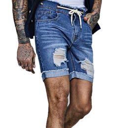 2020 Summer New Mens Stretch Short Ripped Jeans Fashion Casual Slim Fit High Quality Elastic Denim Shorts Male Clothes2309