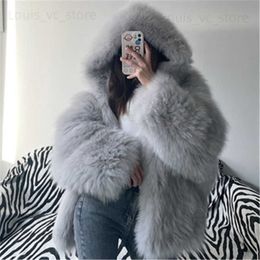 Women's Fur Faux Fur 2023 Winter Faux Fur Coat Shaggy Hairy Thick Warm Soft Faux Fur Jacket Women with Hood Bat Sleeved Loose Casual Designer Clothes T230915