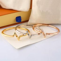 Europe America Fashion Style Lady Women Titanium steel Engraved V Initials Volt Bangle Bracelet 3 Color Q050012431