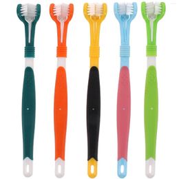 Dog Apparel 5pcs Pet Toothbrushes Plastic 3-Sided Cat Oral Mouth Cleaning Brushes
