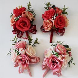 Boutonniere Hand Flowers Wedding Prom Corsage Artificial Flower brooch Flower Lapel Boutonniere Wrist Wedding Accessories303p