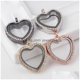 Lockets Heart Memory Opening Magnetic White Crystal 30Mm Floating Glass Pendant Charms Without Chains For Necklaces Jewelry Drop Deliv Dhb9G