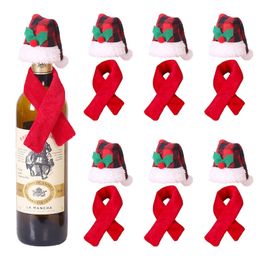 Natal criativo decoração cachecol chapéu conjunto de duas peças garrafa de vinho tinto hotel restaurante decoração suprimentos