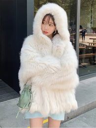 Women's Fur Faux Fur Winter Shaggy Hairy Thick Warm Soft Faux Fur Jacket Women with Hooded Long Sleeve Loose Causal Fur Coat Designer Clothes 230915