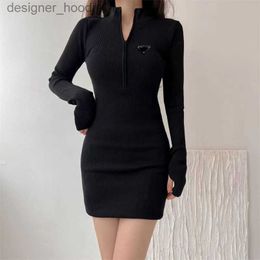 Basic Casual Dresses Designer Dress Europe US hot style pencil skirt personality fashion longsleeved dress buttons new High quality letter embroidery zipper sexy d