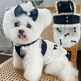 Dog Apparel 1 Set Summer Pet Dress Soft Breathable Lace Trim Mesh Patchwork Bow Design Faux Pearl Puppy Skirt For Small Dogs