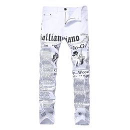 Men's Jeans Biker Men Skinny Jeans Homme 3D Printed Letter Streewear Slim Fit Denim Pants Male Slim Washed Hip Hop Cotton Jea302t