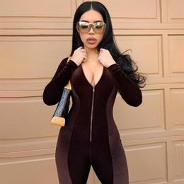 New Autumn Winter Women Long Sleeve Velvet Zipper Fitness Bodycon Playsuit Jumpsuit Romper Fall Clothes Streetwear292z