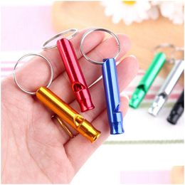 Metal Whistle Keychains Portable Self Defence Keyrings Rings Holder Car Key Chains Accessories Outdoor Cam Survival Mini Tools Promotion Dro