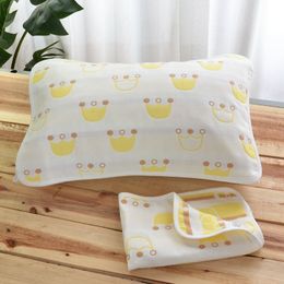 Bathing Tubs Seats 3555cm4060cm borns Pillow Towel Soft Six Layers Gauze Cotton Kids Pillowcase Toddler Cover Cartoon Bedding For Baby 230915