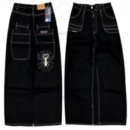 Mens Jeans Spider Cartoon Pattern Embroidered Women Summer Black Street Casual Hip Hop High Waist Wide Leg Pants 230915