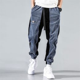 Fashion Streetwear Men Jeans Loose Fit Spliced Designer Casual Corduroy Cargo Pants Harem Trousers Japanese Hip Hop Jogger Pants274k