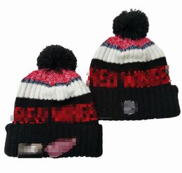 DETROID WINGS Beanies Cap Wool Warm Sport Knit Hat Hockey North American Team Striped Sideline USA College Cuffed Pom Hats Men Women