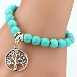 Vintage Boho Charm Bracelets Bangles strand Women Natural Stone Tree of Life Elephant Owl Pendant Bead Bracelet Men Jewelry195q